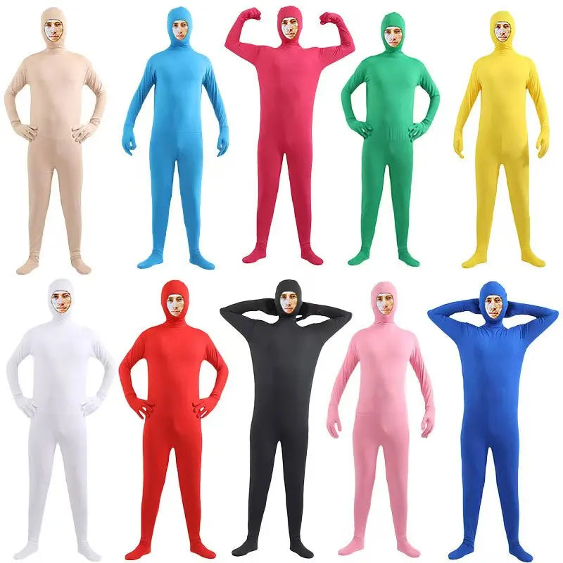 Halloween Costume Adult Male Solid Color Tight Fitting Invisibility Cloak Black Man - Orange / XL