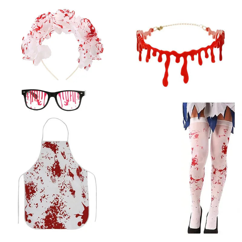 Adult Witch Bloody Stockings Gloves Apron Costume