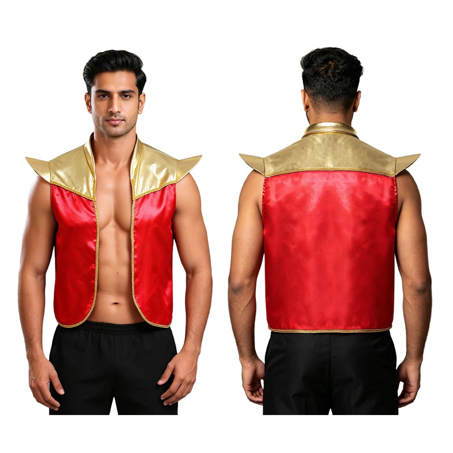 Men's Arabian Prince Shiny Metallic Vest Tops Shoulder Pads Open Costume - alternate view 8