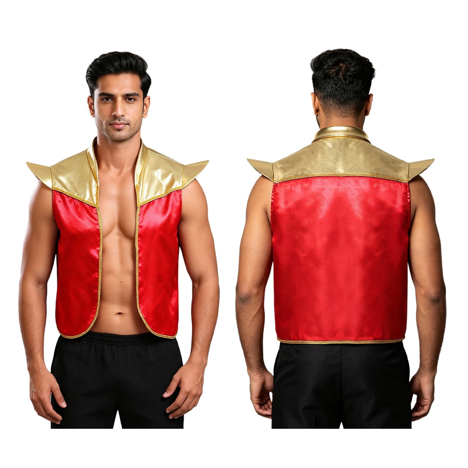 Men's Arabian Prince Shiny Metallic Vest Tops Shoulder Pads Open Costume - alternate view 8