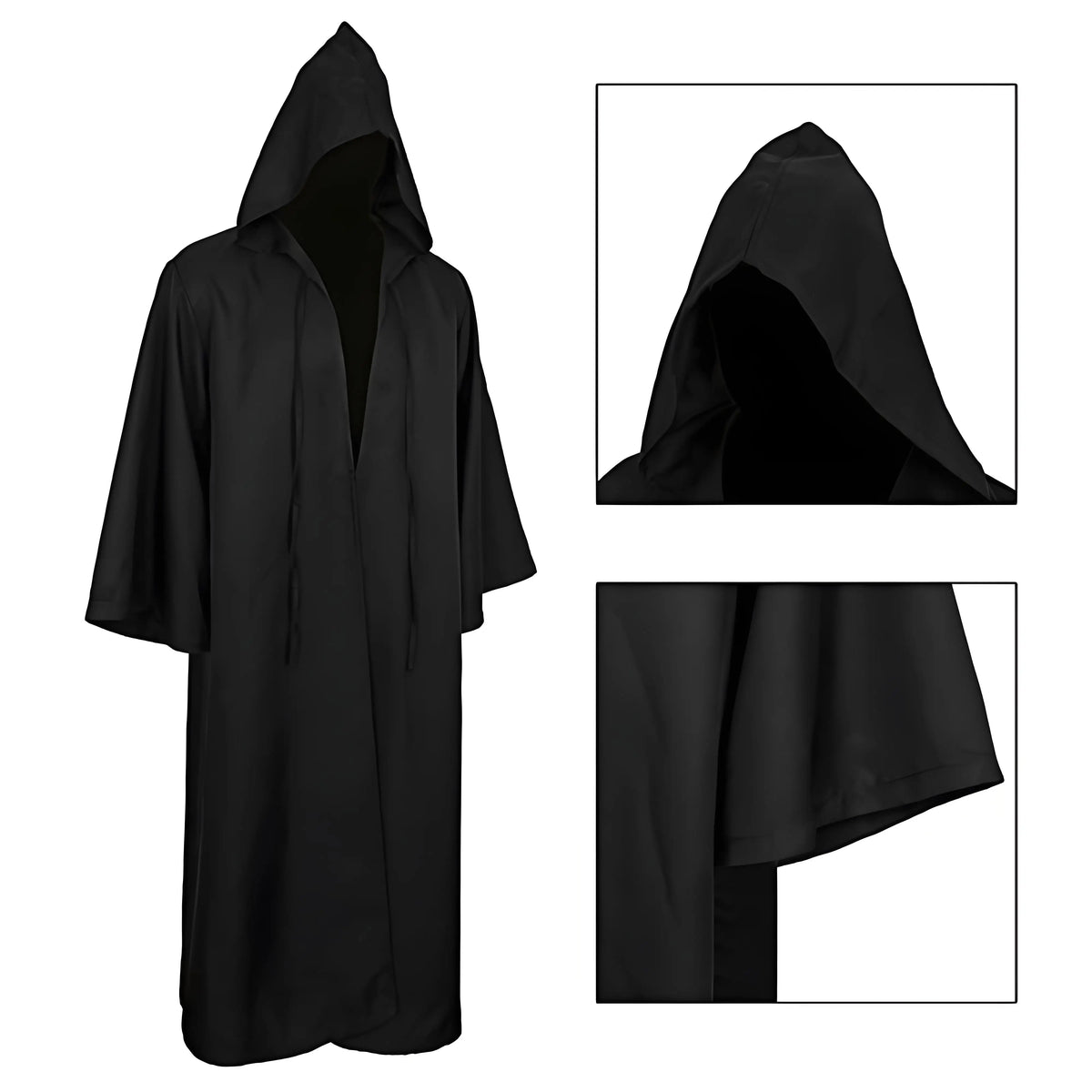 Masquerade Black Hooded Cloak – Long Unisex Witch Robe