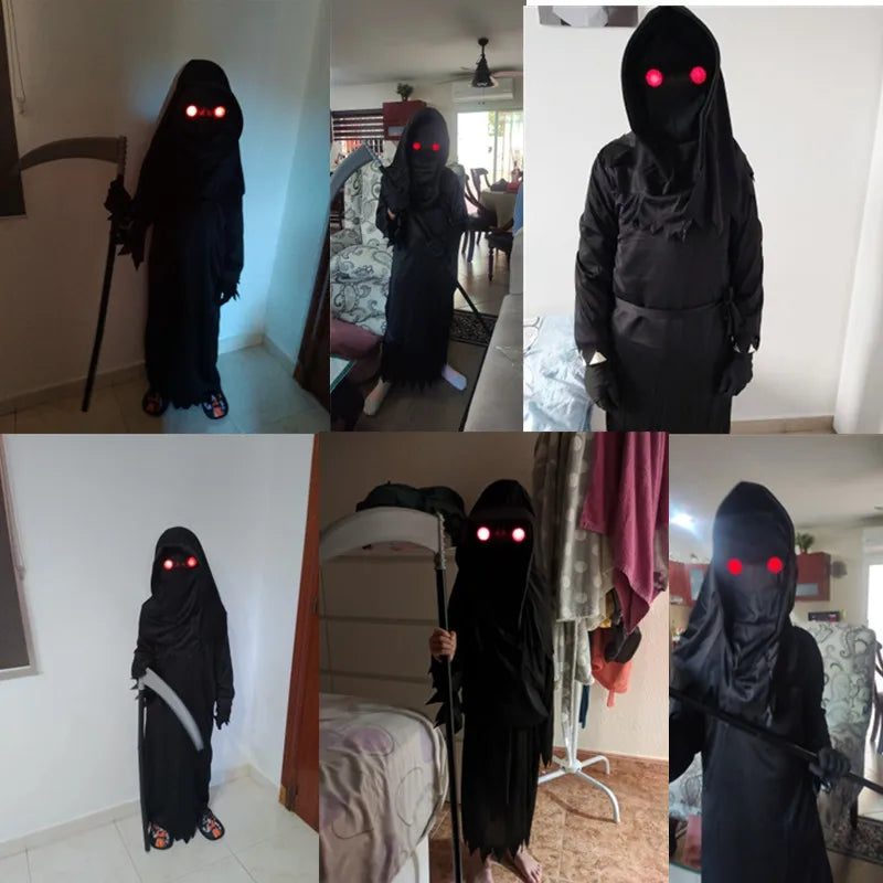 Costume Grim Reaper Scary Skeleton Costume Children Glowing Red Eyes Grim Reaper