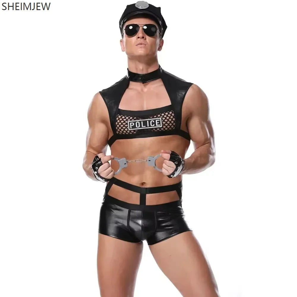 Men's Sexy Police Black Nightclub Bar Waiter Pole Dance Costume - alternate view 6