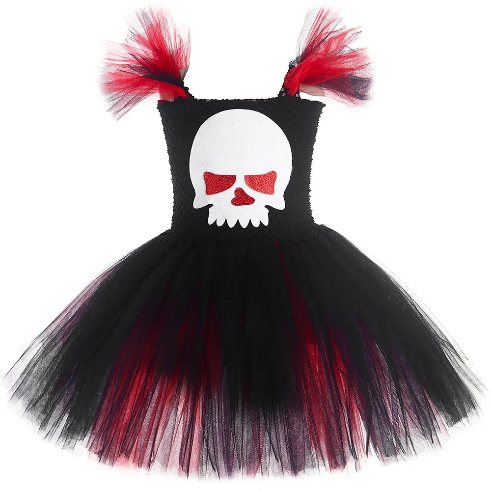 Scary Ghost Skull Costume for Girls Halloween Day of The Dead Dress Up Clothes Red Black Kids Fancy Tutu Dress - product image 2