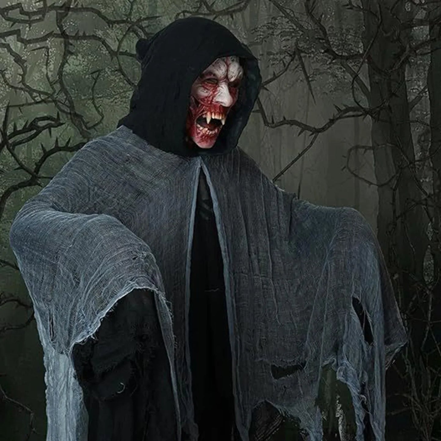 Witch Costumes Halloween Adult Cloak Vampire Hooded Costume Cloak Scary Grim Reaper Dress - Grey / One Size