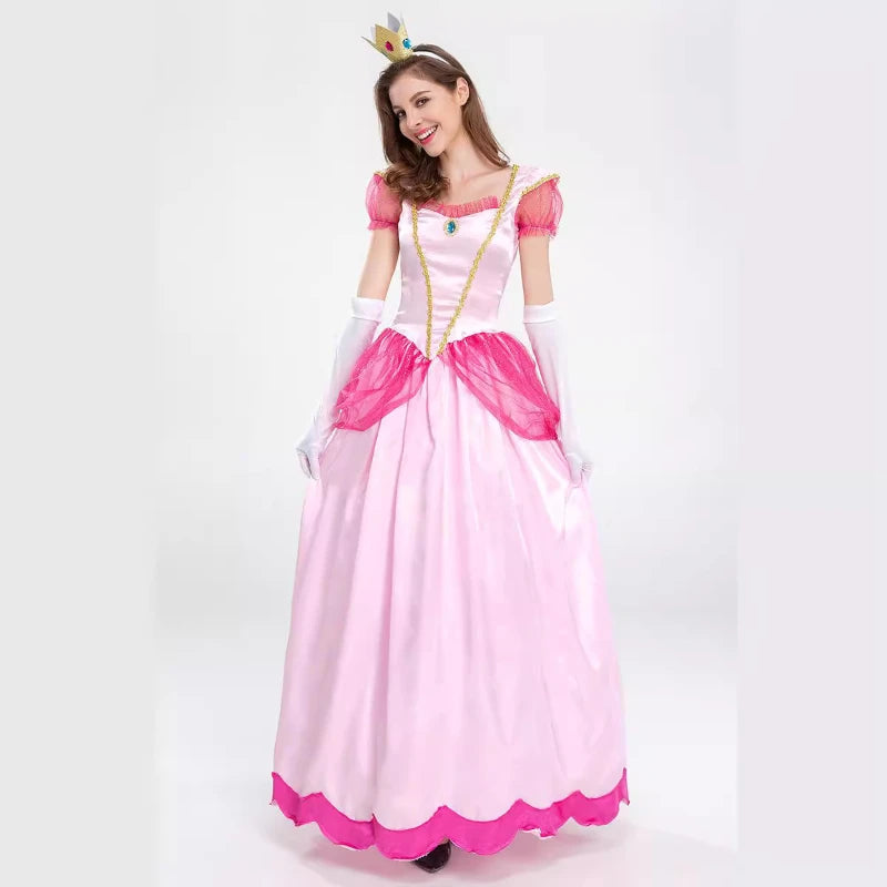 Women's Princess Peach-Inspired Costume – Pink Royal Dress, 3-Piece Set