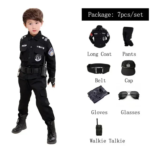 Cosplay Children Policeman Costumes Kids Christmas Party Carnival Police Uniform Halloween Boys Army