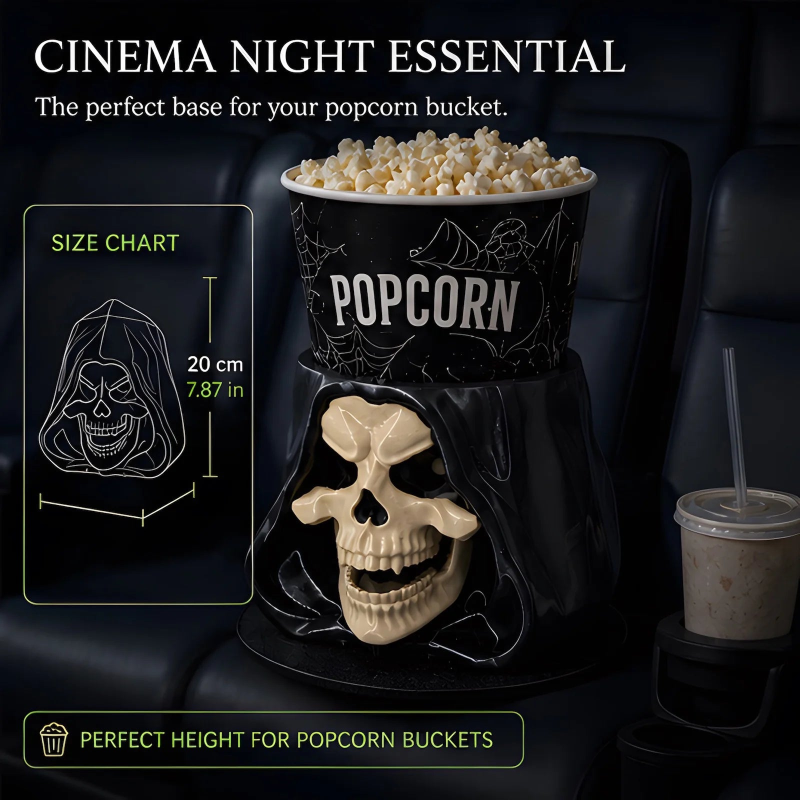 Halloween Grim Reaper Popcorn Bucket Glow In The Dark Skull Snack Bowl Horror Movie Theater Party Decor Luminous Candy Container