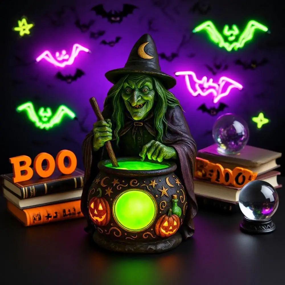 Halloween Witch Cauldron Lamp with Eerie Green Glow LED Witch Ghost Lamps Spooky Witch Brewing Pot Light Home - product image 3