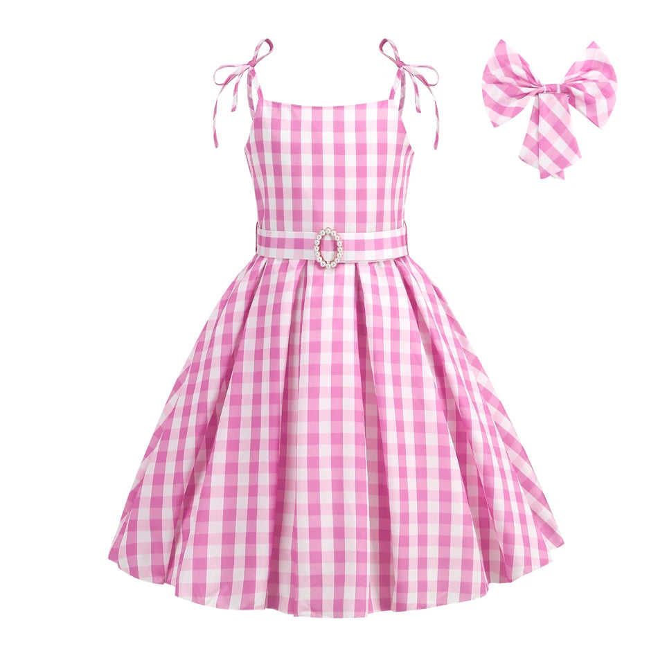Girls Pink Plaid Princess Halloween Costume Dress