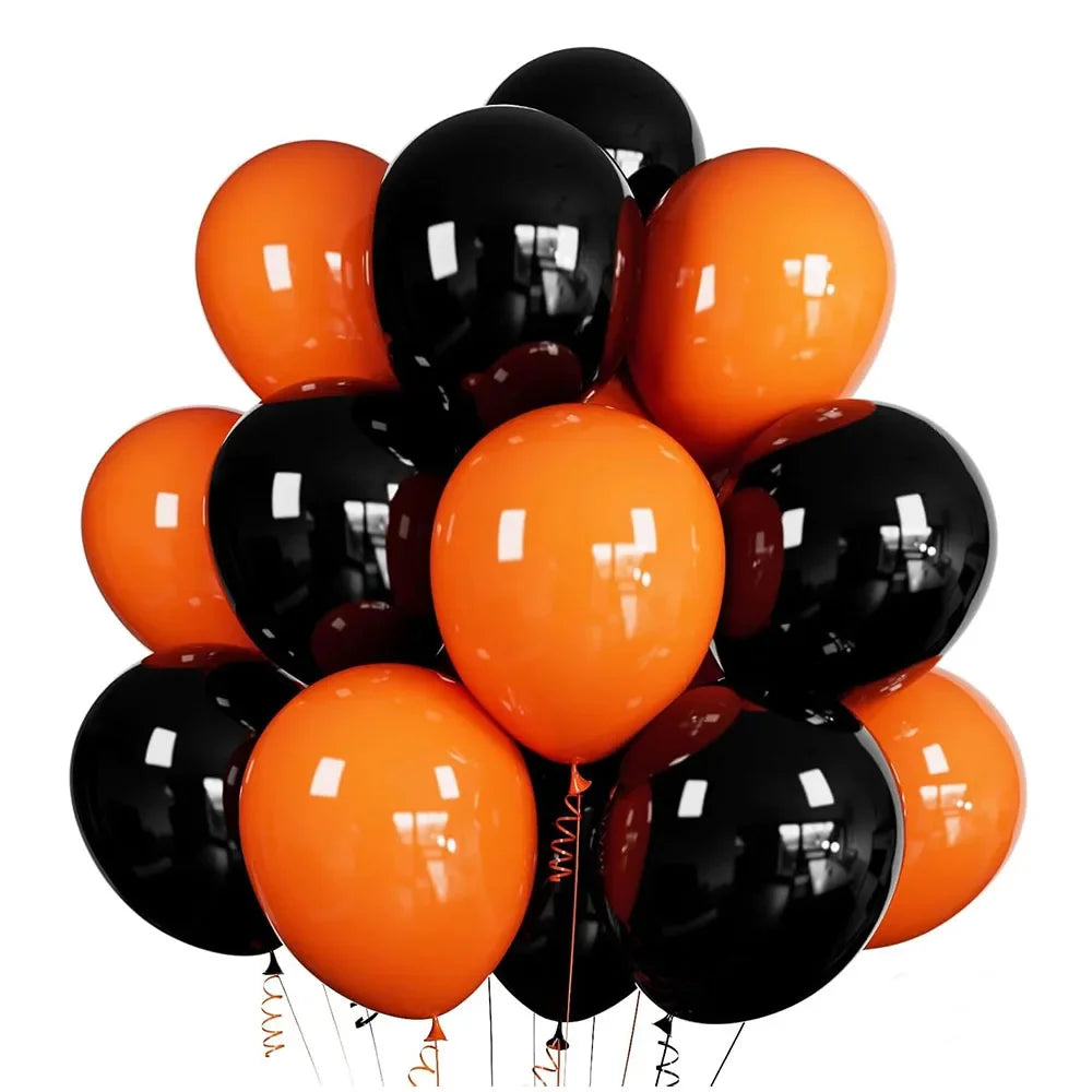 40-Pc Orange Black Balloons Set 10" Halloween Black Orange Latex