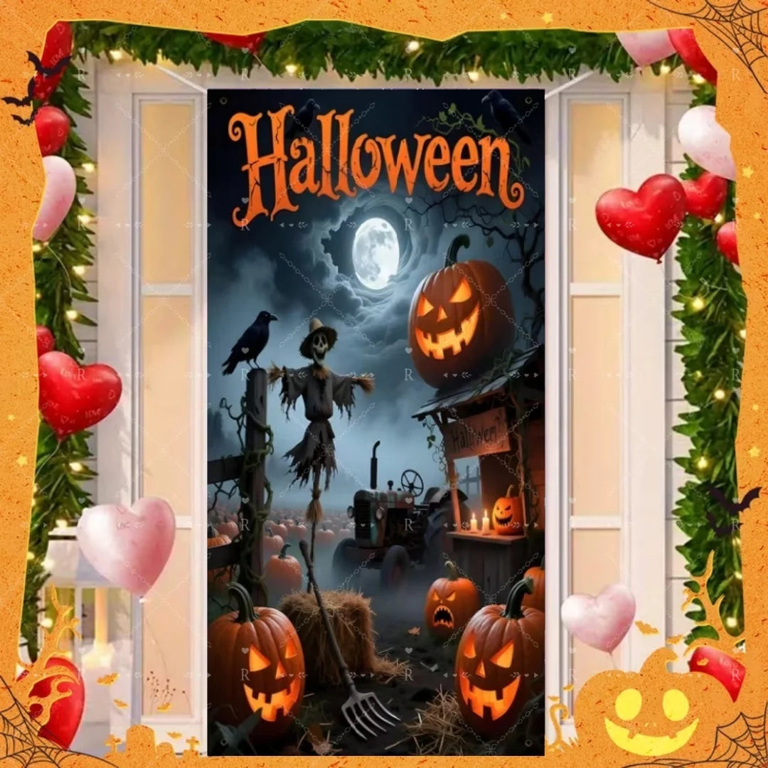 Happy Halloween Decor Door Cover Banner Horror Night Castle Bat Ghost Pumpkin - product image 35