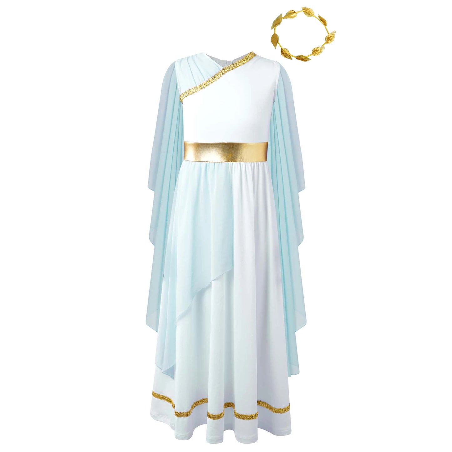 Girls Halloween Greek Deity Beauty Roman Princess Cosplay Costumes Gold Leaves Garland Headwear Cap Sleeve - product image 8
