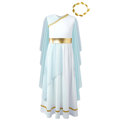 Girls Halloween Greek Deity Beauty Roman Princess Cosplay Costumes Gold Leaves Garland Headwear Cap Sleeve - product image 8