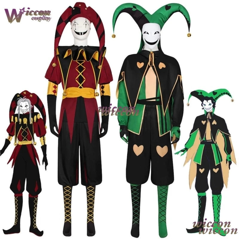 YESoK Adult Clown Costume Freak Circus Pierrot & Harlequin Jester Set for Halloween - harlequin wig / L