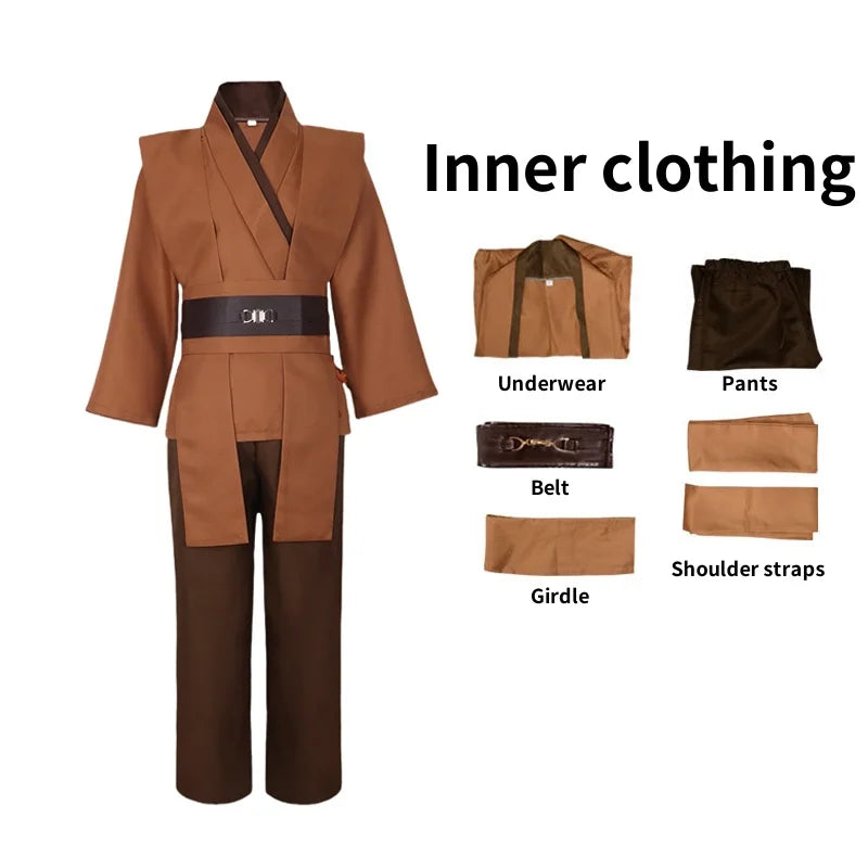 Men's Halloween Jedi Knight Costume Robe Adult Male Tunic Costume Hooded Uniform Full Set - Cloak Only / L
