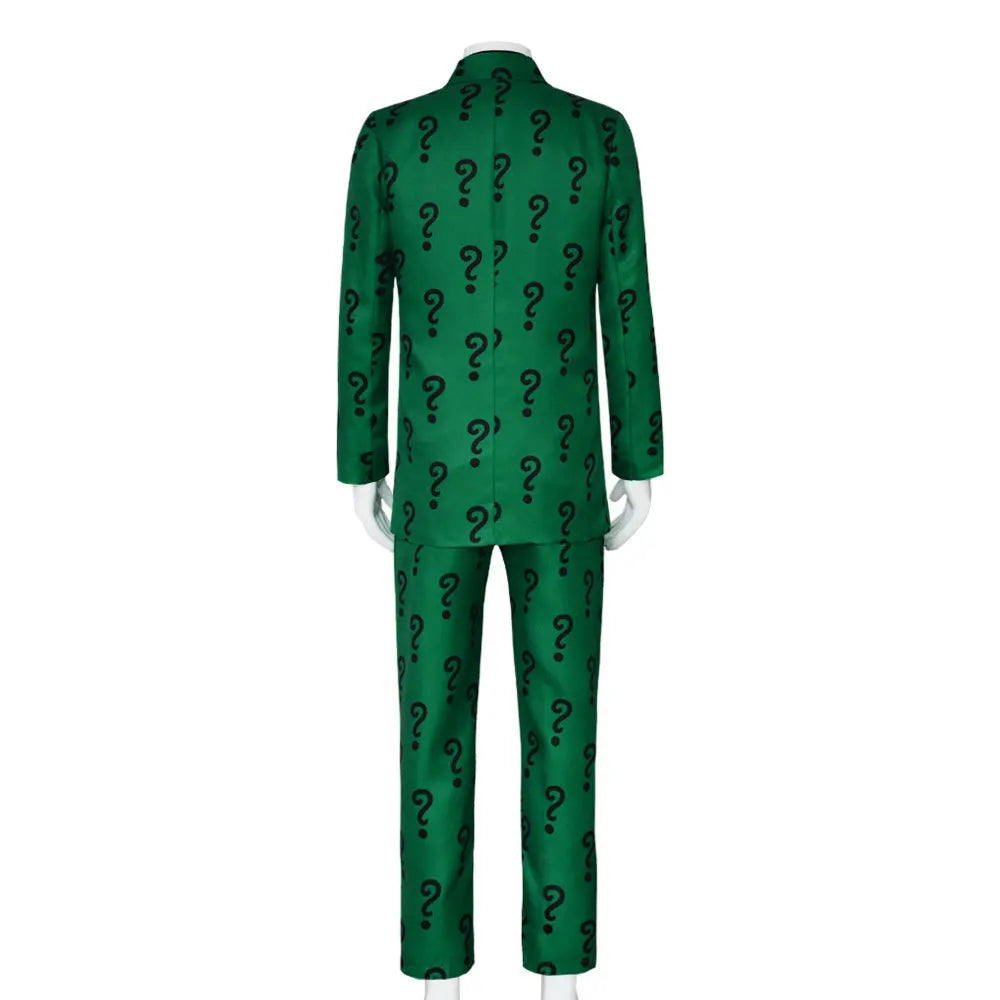 Halloween Costume Villains Riddler Costume Joker Outfit with Hat Adult Men Green Jacket - SET / XXL