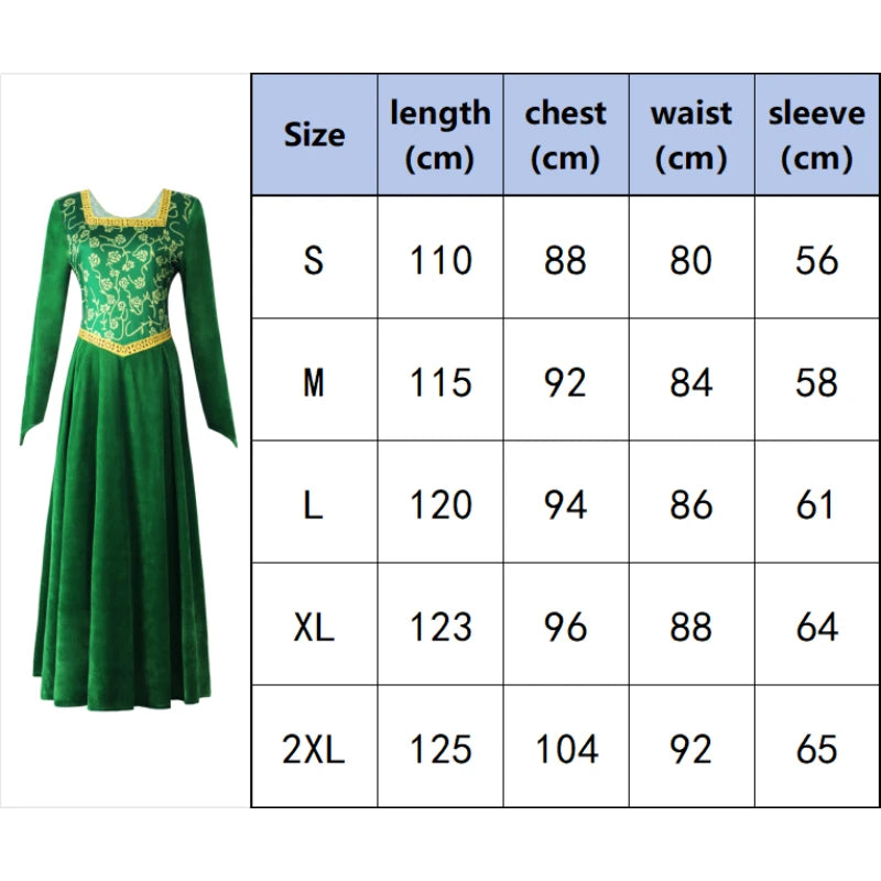 Women's Fiona-Inspired Shrek Costume – Green Dress & Wig Options
