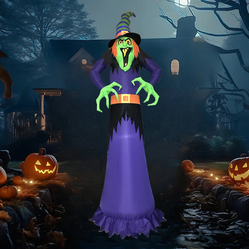 9.8 ft Tall LED Lighted Inflatable Witch Decoration Scary Supplies for