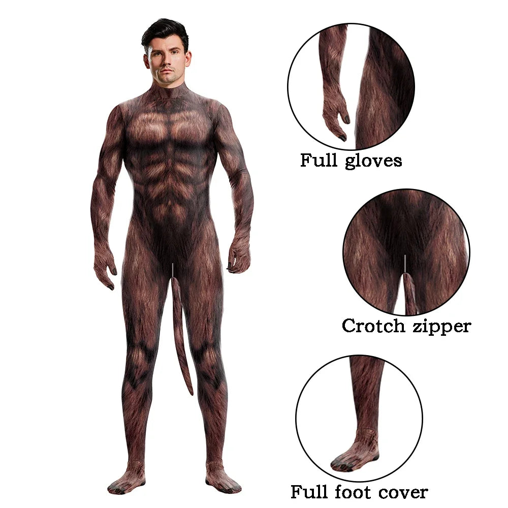 Full Cover Elastic Zentai Pet Suit Jumpsuit Print Catsuit Bodysuits Tail Purim Pet - 1021 / XXL