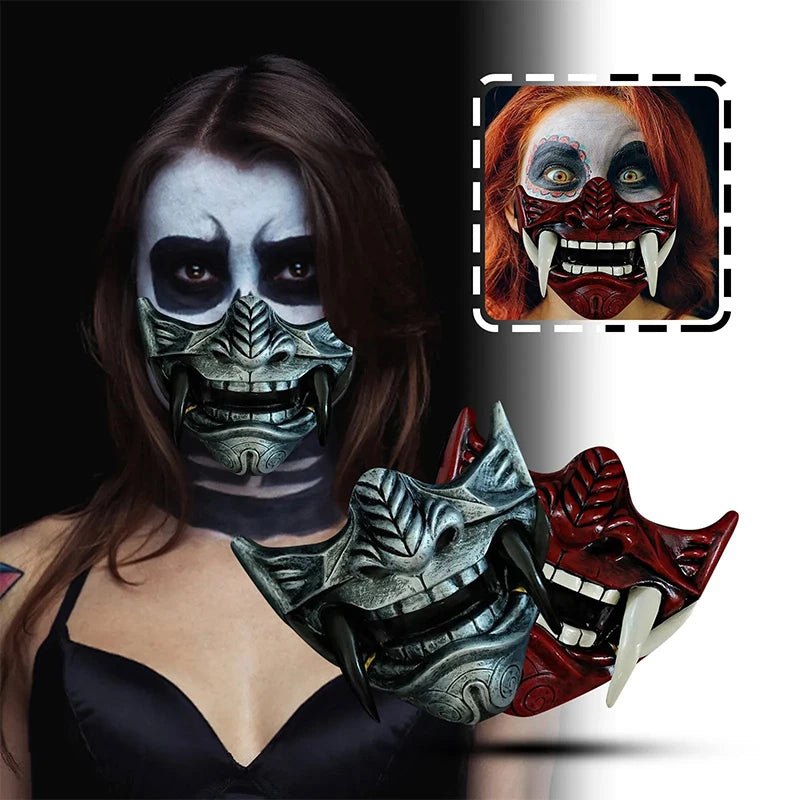 Japanese Samurai Oni Demon Mask Halloween Demon Samurai Costume Horror Prajna Killer Masks - B