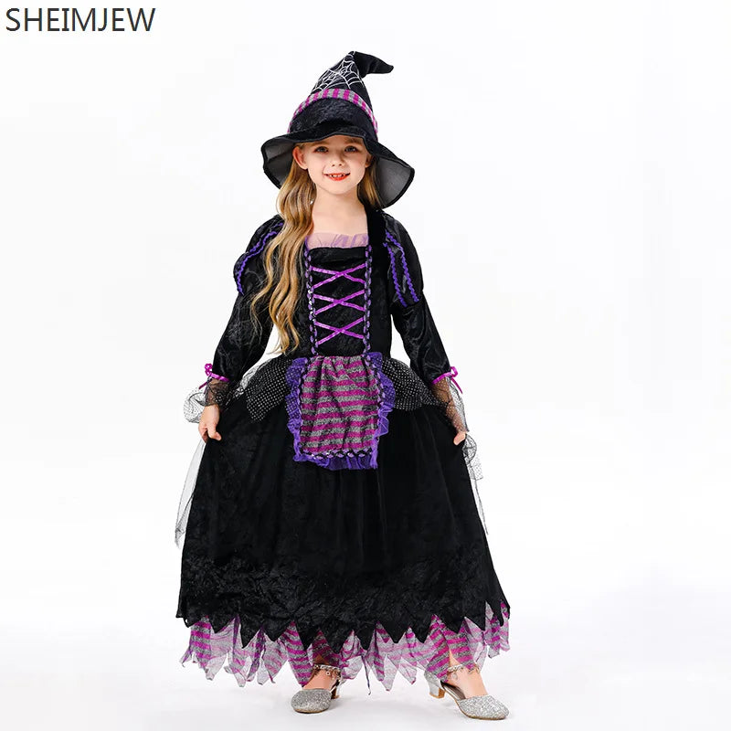 New Halloween Children Witch Cosplay Costume Girl Outfit Kid Evil Witch Campus Showing Dress Up - product image 5