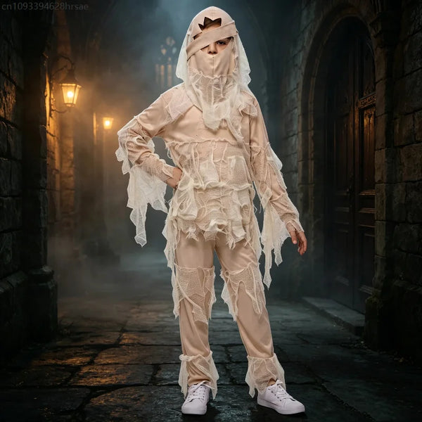Unisex Horror Egyptian Mummy Costume Scary Death Stage Performance Zombie Tattered