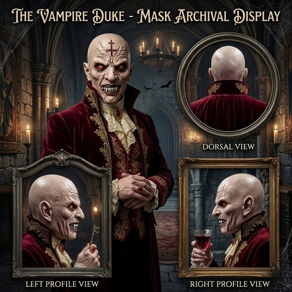 Realistic Vampire Duke Latex Mask Full Head Horror Red Eyes Fangs Halloween Cosplay Costume Party Prop