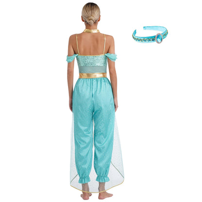 Women's Arabian Prince Belly Dance Princess Jumpsuit Indian Gems Costume - alternate view 2