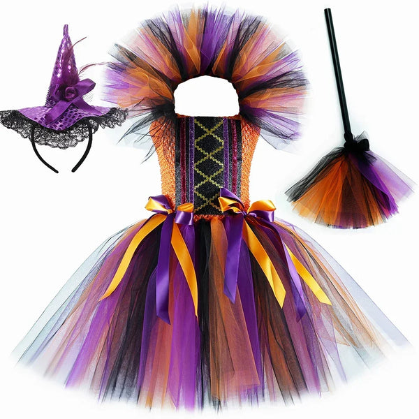 Halloween Witch Costume for Girls Fancy Tutu Dress Disguise Evil Witches Costumes Outfit Toddler Kids Purim - product image 1