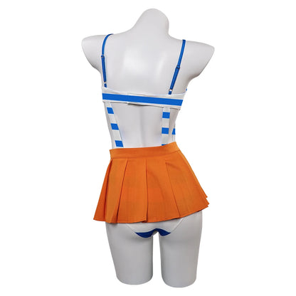 Nami Costume Adult Women Jumpsuit Waistbag Bikini Swimsuit Beach Skirt Outfits Halloween - 01 / M