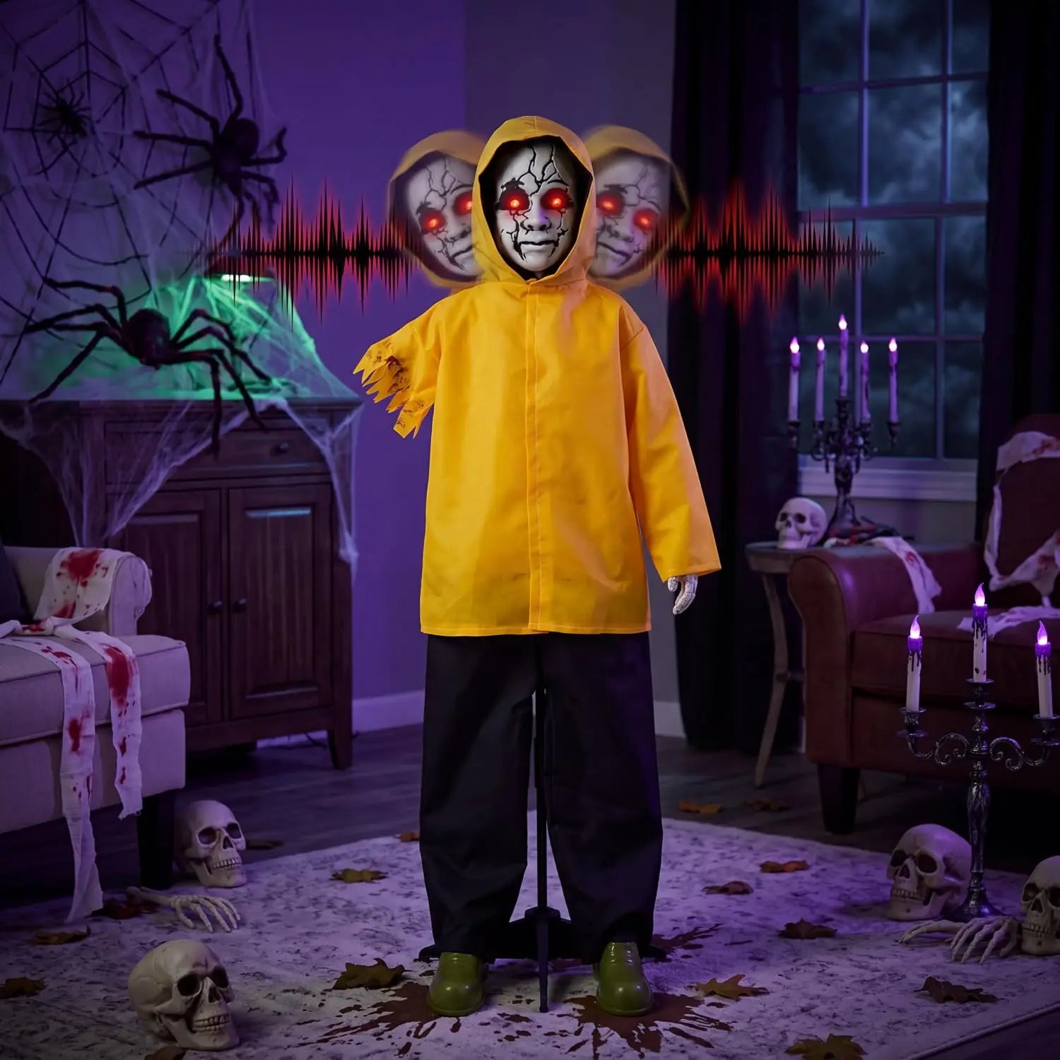 49" Life Size Halloween Animatronics Ghost Halloween Decorations Outdoor Ghost  Decor Sound Activated with Glowing Eyes, Scary Haunted House Props for Garden Yard Lawn