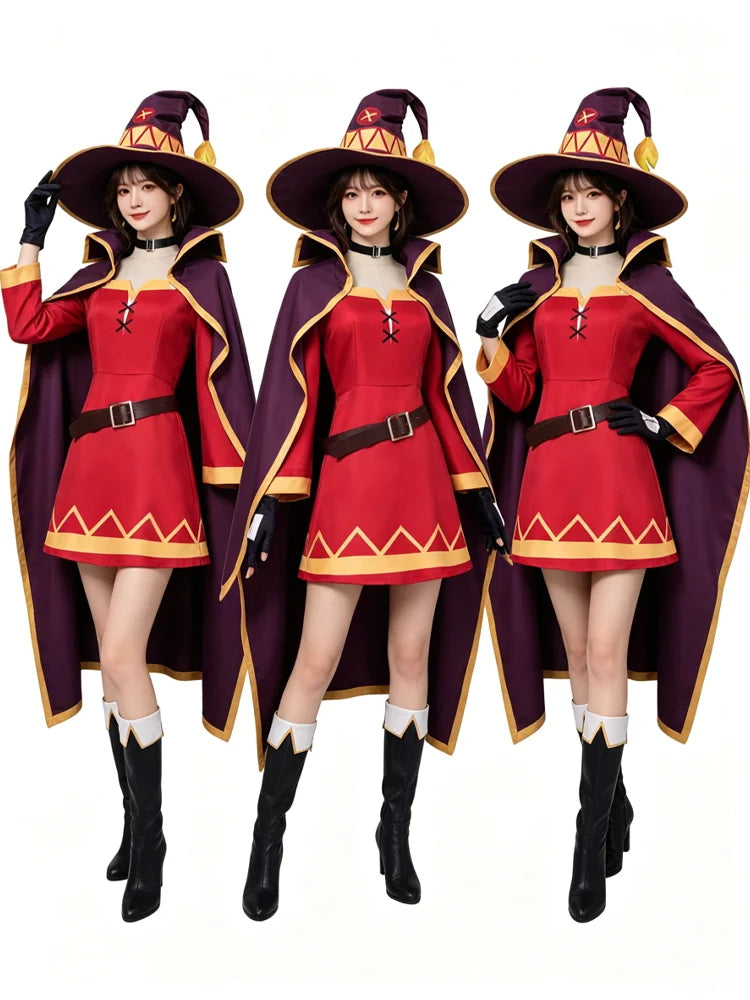 Witch Red Purple Belt And Vintage Women's Dress Halloween Costume - Red