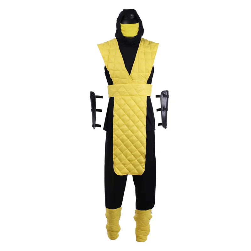 Game Mortal X Scorpion Costume Sub-Zero Costume Yellow Blue Battle Combat Men's Outfit - green / XL