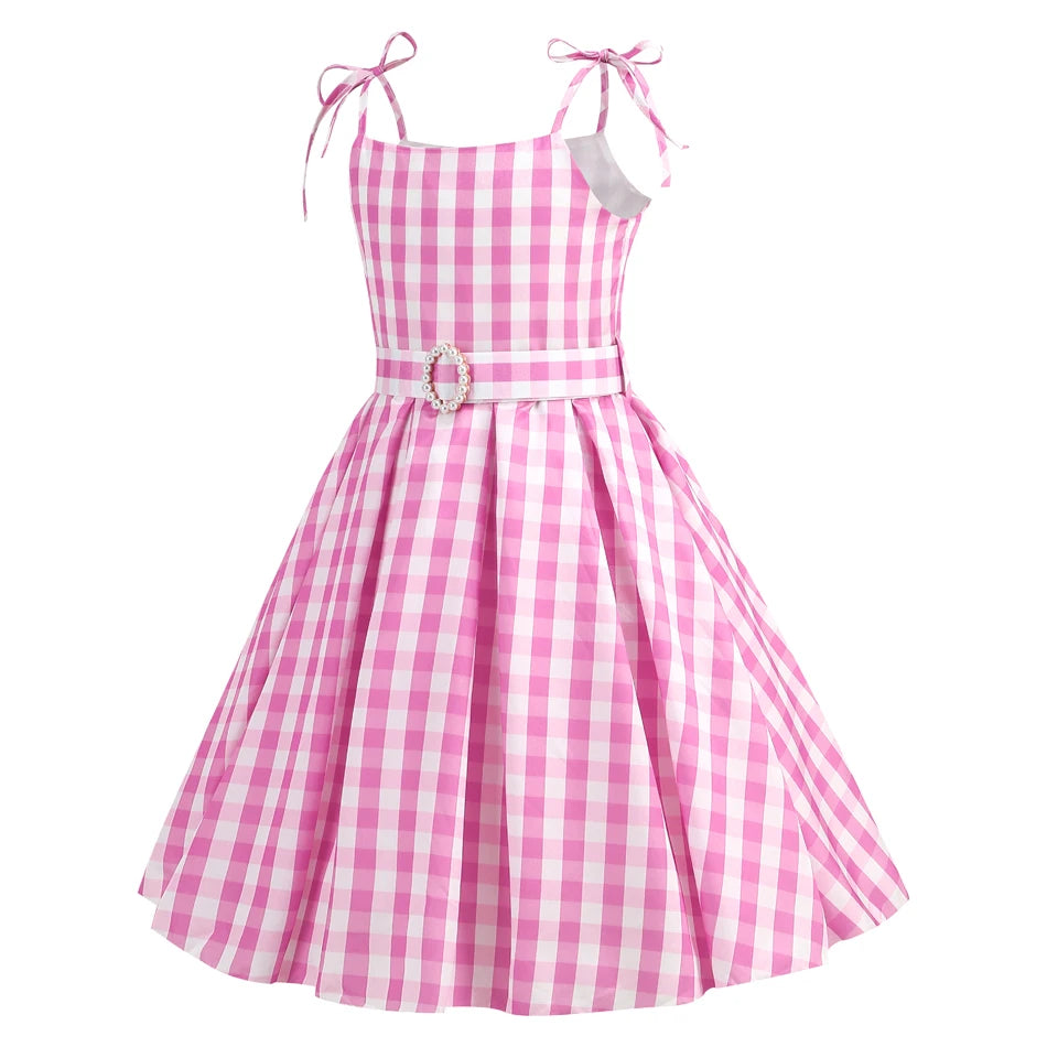 Girls Pink Plaid Princess Halloween Costume Dress