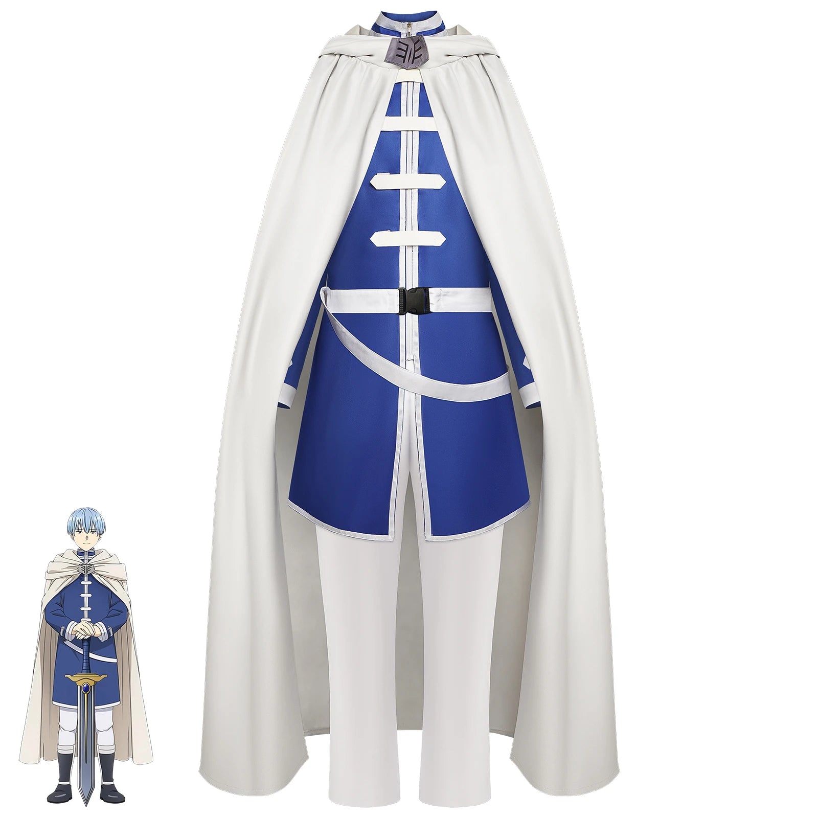 Anime Beyond Journey's End Costume Himmel Shawl Cloak Pants Suit Himmel Costume Halloween - Blue / XXL