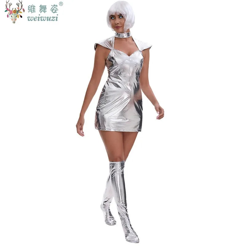 New Halloween Costume Astronaut Adult Women Cosplay Costume Planet Warrior Space Suit Silver Cool Dress - product image 6