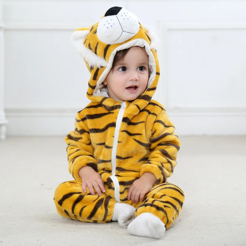Dinosaur Winter Baby Romper Kigurumi Costume Flannel Hooded Bodysuit Pajamas Animal