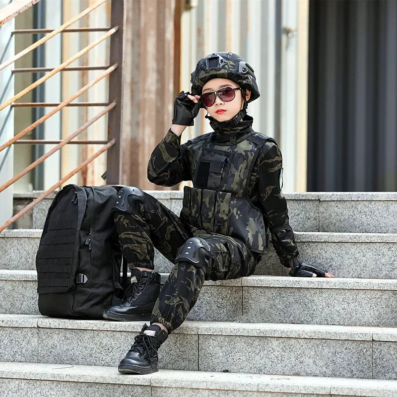 Tactical Military Uniform for Kids Day Camouflag Disguise Adult Halloween Costume for Kid - Picture style 01 / 130CM