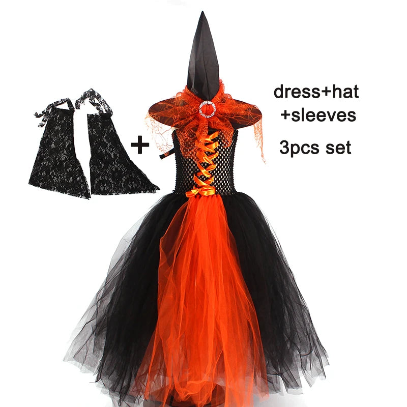 Girls Gothic Halloween Ghost Witch Costume Trumpet Sleeve Children's Robe Ballet Tutu Dress - product image 12