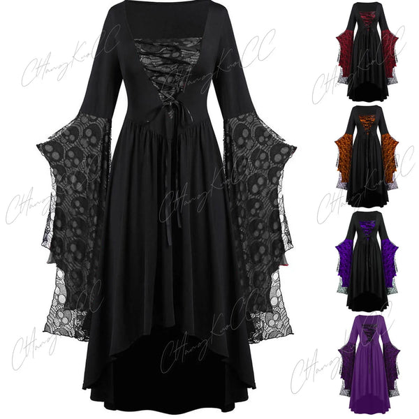 Vintage Halloween Cosplay Costume Witch Vampire Gothic Dress Ghost Dresses Up Party Printed Medieval Ghost - product image 1