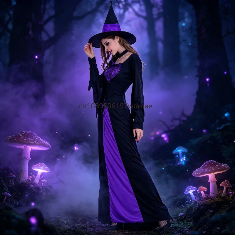 Women's Gothic Vampire Cosplay Purple Dress Witch Gown Halloween Dark Performance Costume Holiday Masquerade - product image 1