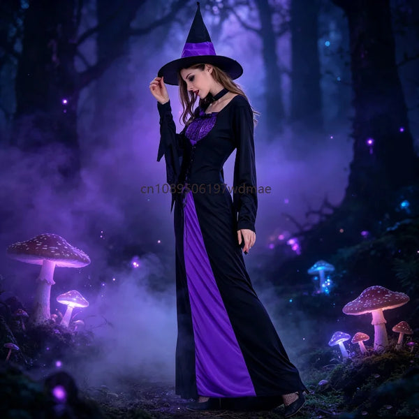 Women's Gothic Vampire Cosplay Purple Dress Witch Gown Halloween Dark Performance Costume Holiday Masquerade - product image 1