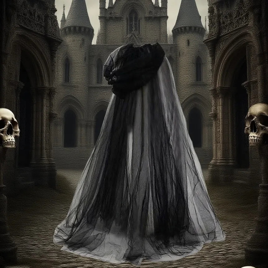 Halloween Cloak Thin Mesh Long Hooded Vampire Bride Shawl Party Festival - product image 3