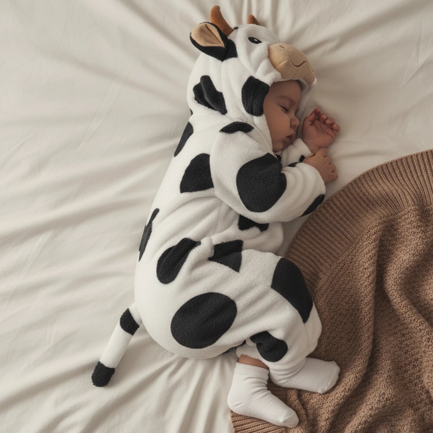 Halloween Costumes Baby Romper Sleeve Hooded Fall Bodysuit Cow Costume Halloween for - A / 90CM