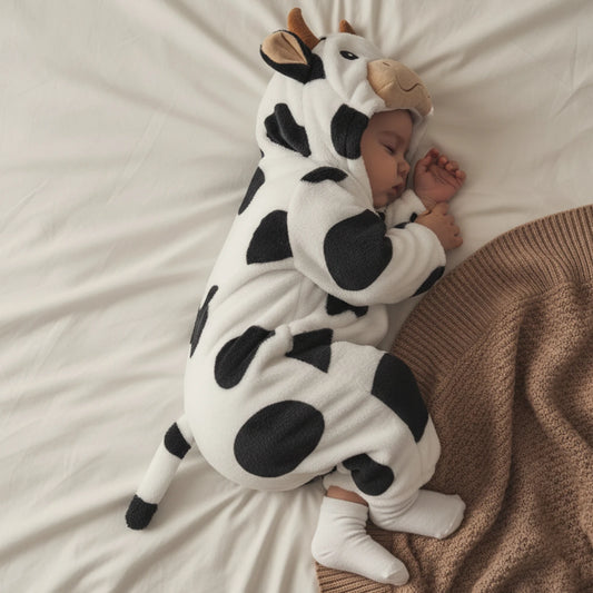 Halloween Costumes Baby Romper Sleeve Hooded Fall Bodysuit Cow Costume Halloween for - A / 90CM