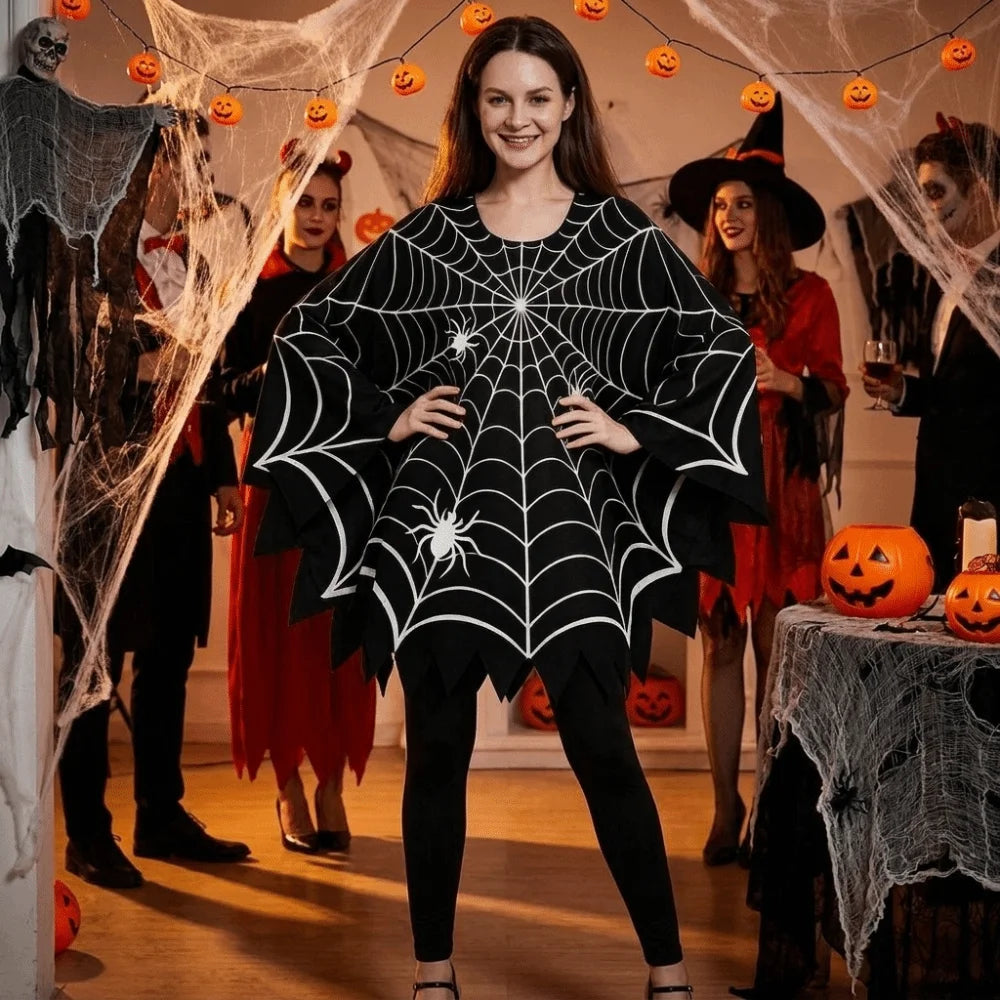 Halloween Cape Scary Halloween Spider Web Cloak Creepy Black Shawl - product image 3