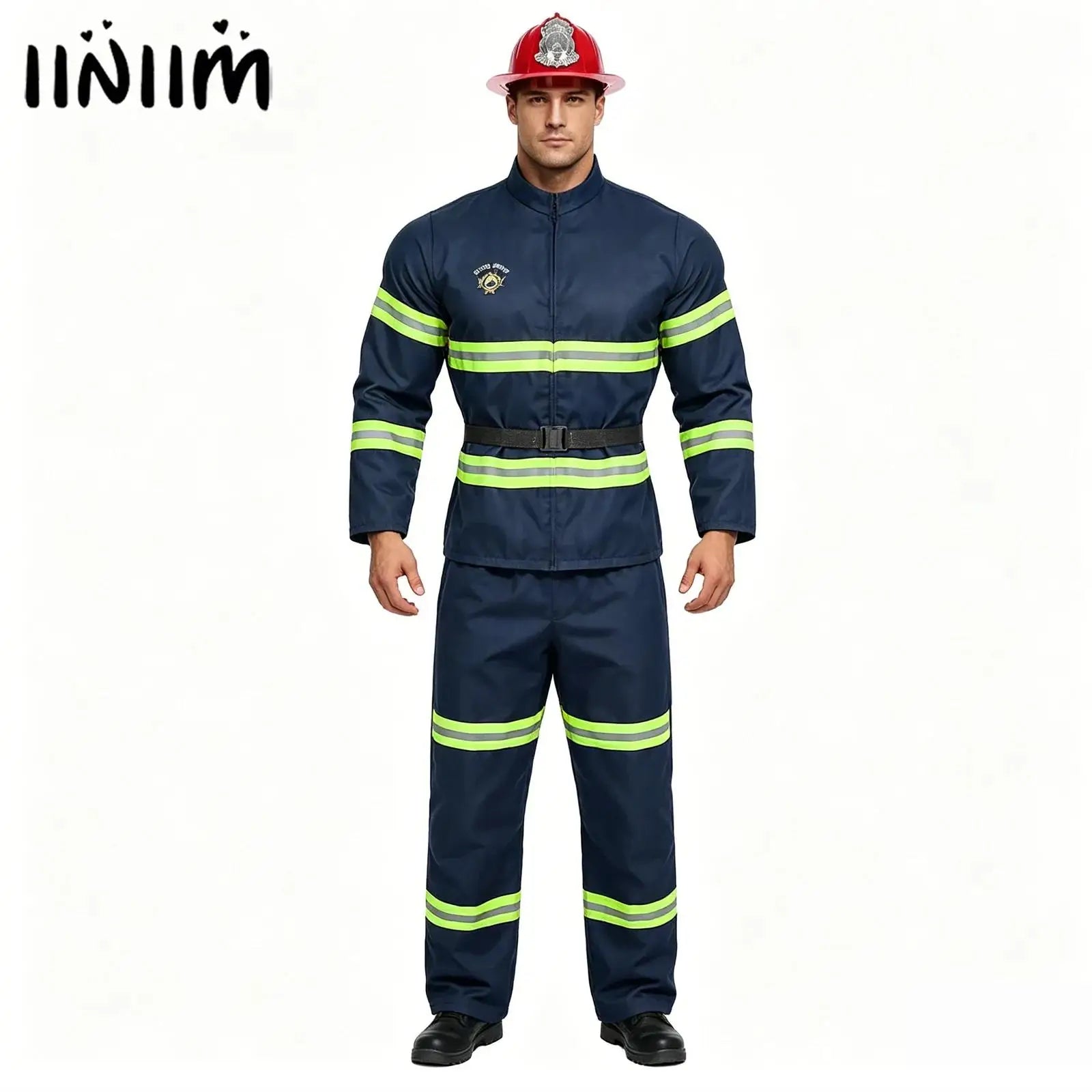 Firefighter Men's Adult Halloween Costume Set with Helmet & Belt