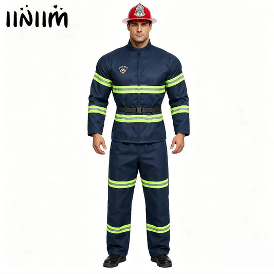 Men's Firefighter Firefighting Heroes Halloween Costume Plastic Helmet Sleeve Fireman - Navy Blue / 180