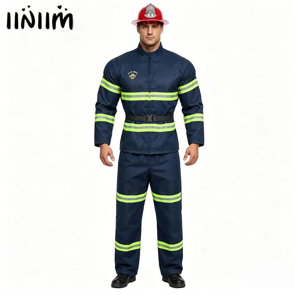 Men's Firefighter Firefighting Heroes Halloween Costume Plastic Helmet Sleeve Fireman - Navy Blue / 180